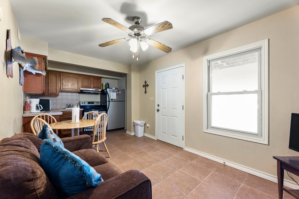 downstairs living, dining and kitchen