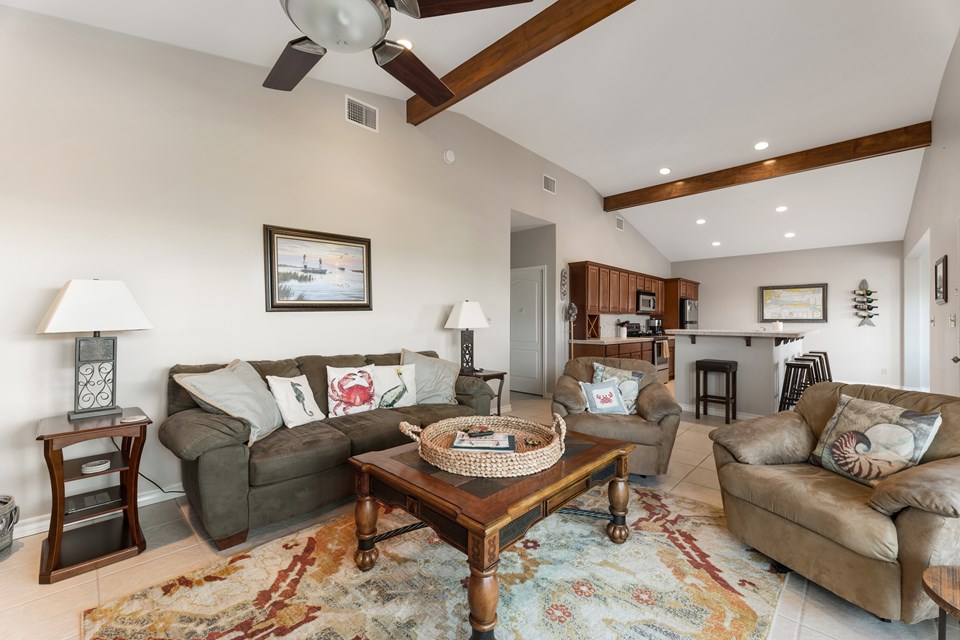 open living, dining and kitchen