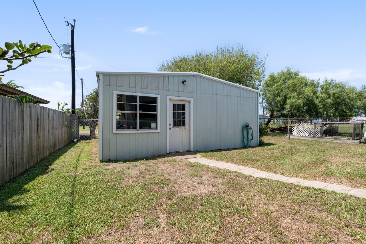 front of enclosed garage and storage room