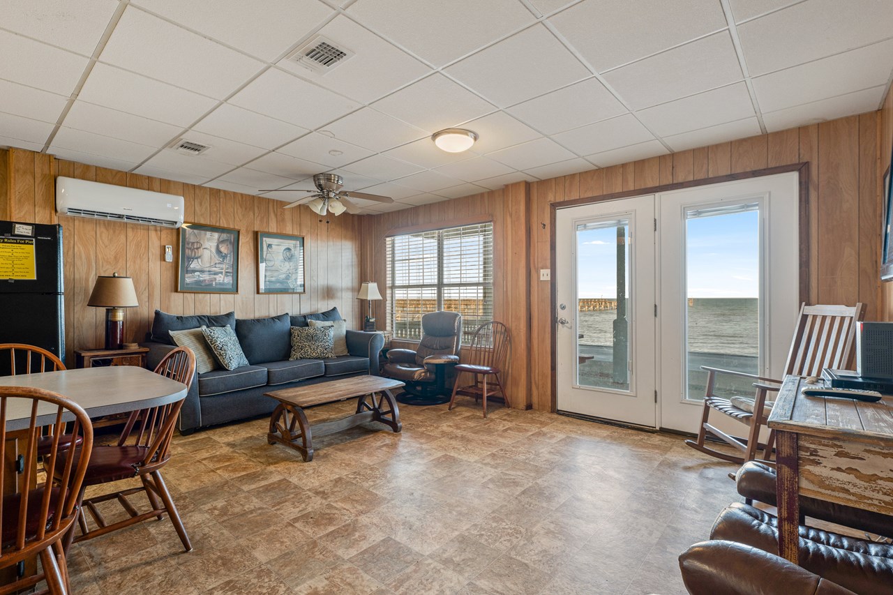 kitchen/dining and living area overlooks the covered deck