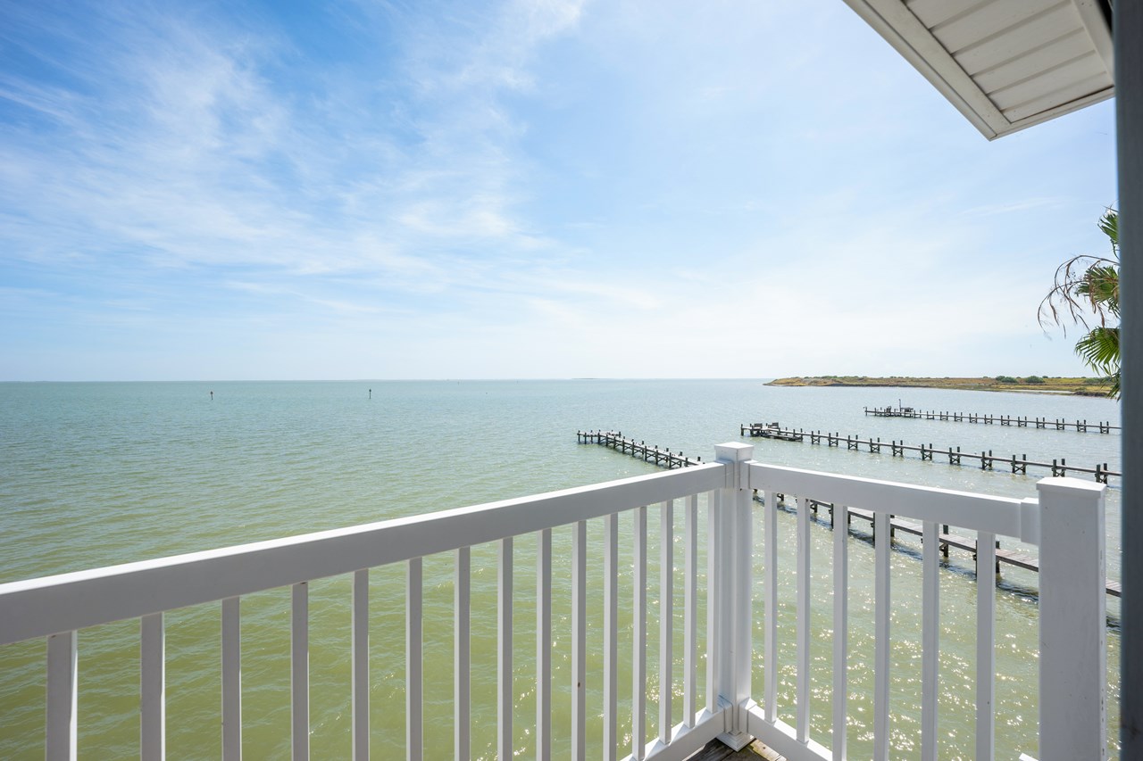 view of lower laguna madre bay from upstairs balcony of the condo