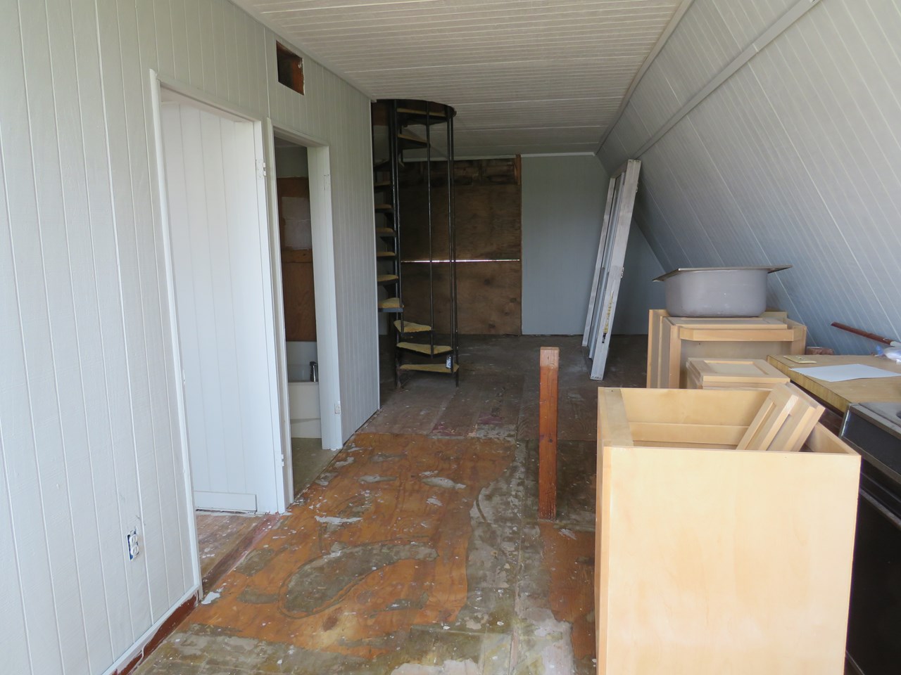 kitchen area -- interior of unfinished cabin